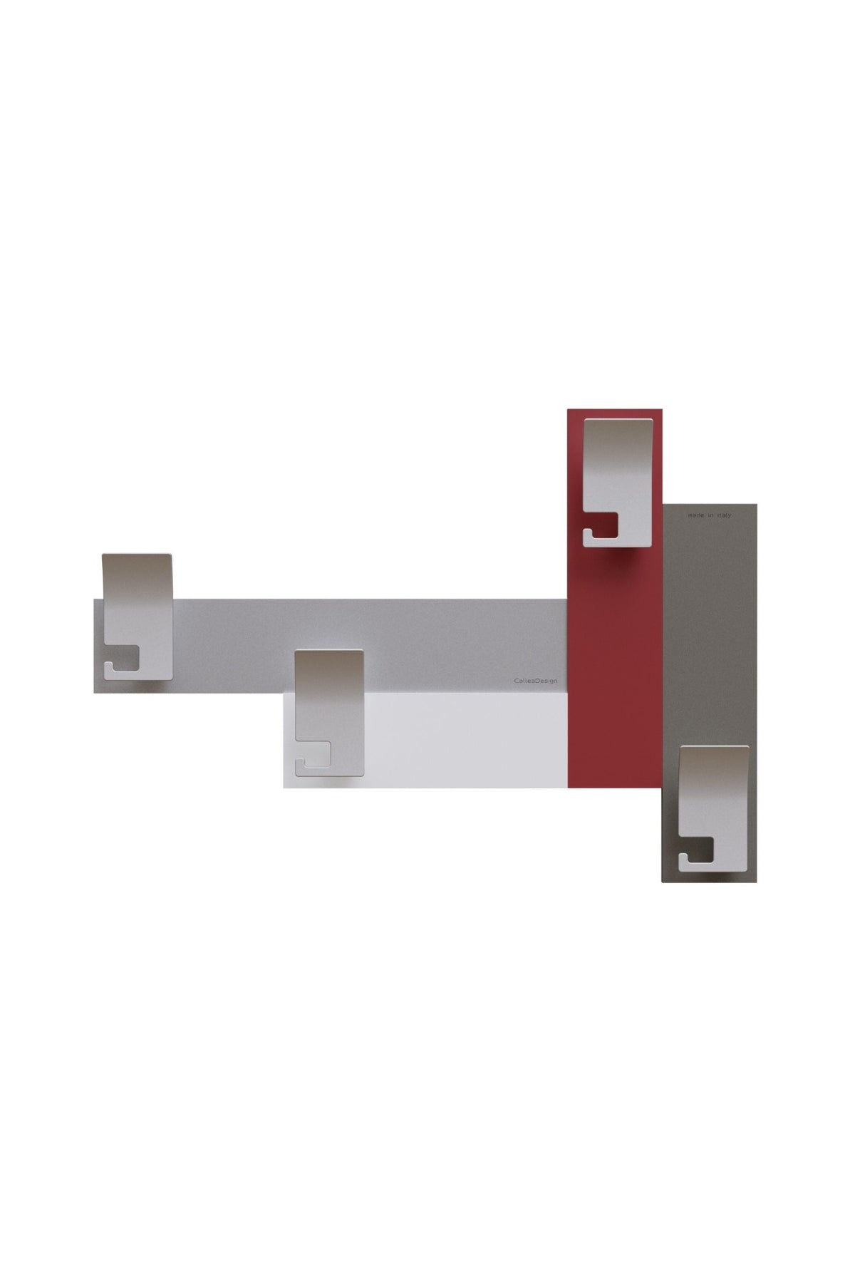 Stripes 80 wall-mounted coat rack in ruby red with four metal hooks