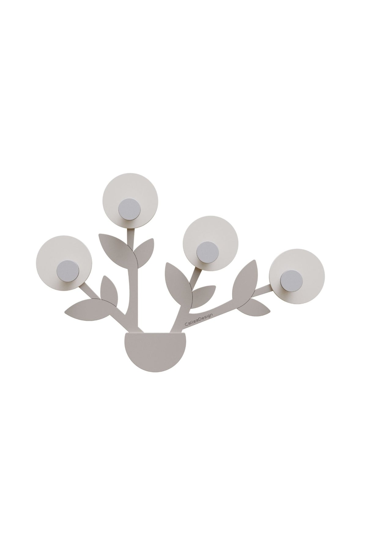 Francine wall-mounted coat rack in dove grey with four hooks and sculptural composition