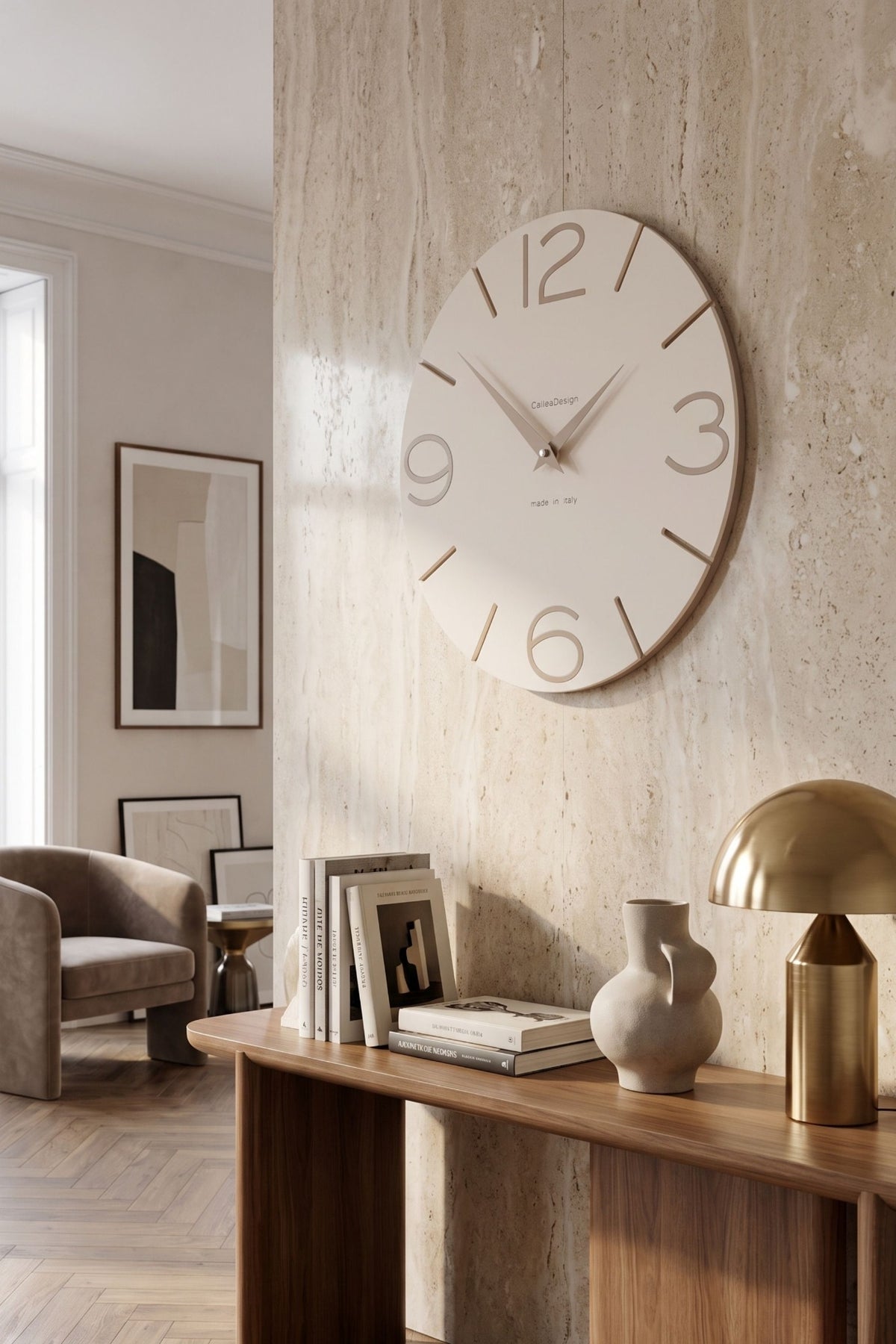 CalleaDesign Smile wall clock in a modern neutral interior
