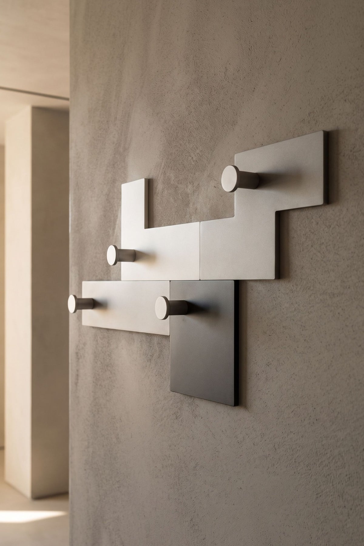 UTUT-4 modular coat rack mounted on a wall, close-up of four individual hooks